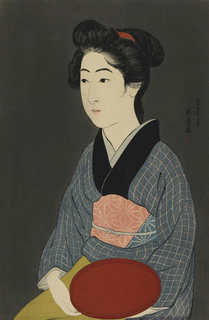 Woman Holding a Tray - by Goyō Hashiguchi