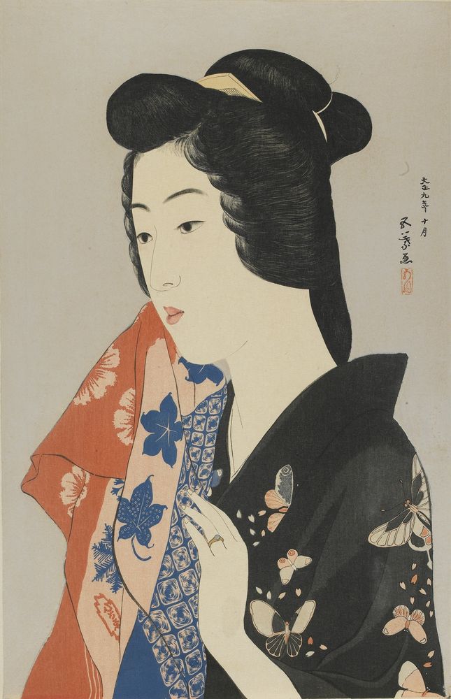 Woman Holding a Towel - by Goyō Hashiguchi