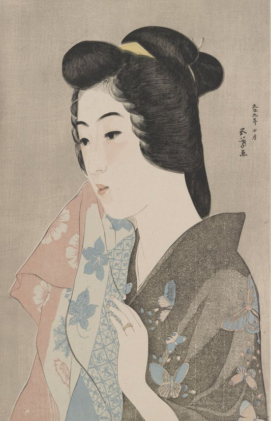 Woman Holding a Towel - by Goyō Hashiguchi