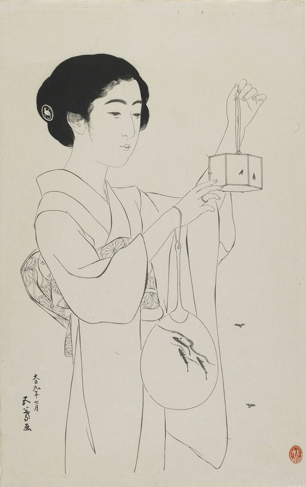 Woman Holding a Firefly Cage - by Goyō Hashiguchi