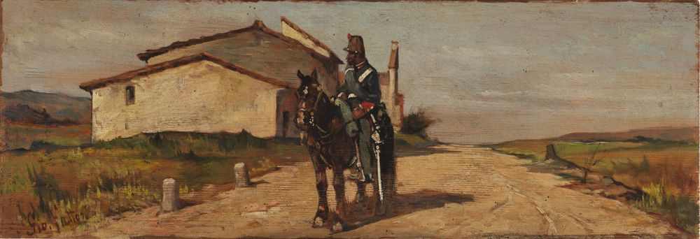 carabiniere a cavallo in perlustrazione - by Giovanni Fattori