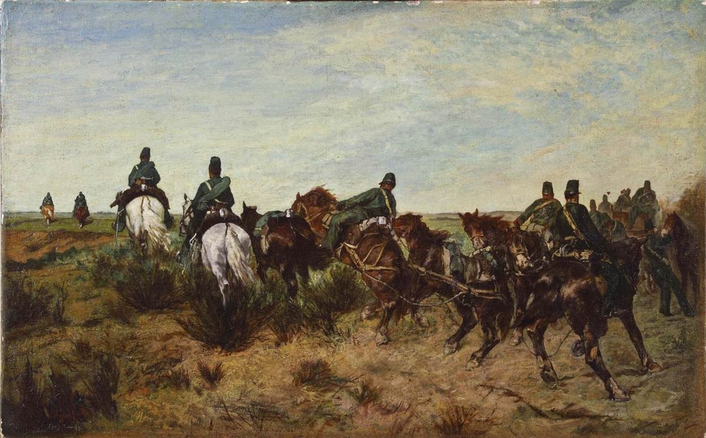 Towing artillery - by Giovanni Fattori