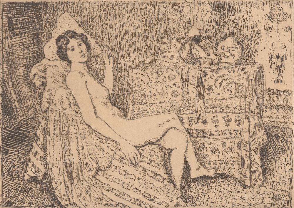 Reclining Nude with Fan (Modele au repos a l’eventail) - by Georges Lemmen