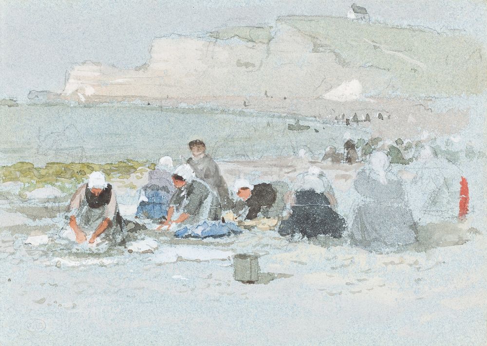 Washerwomen on the Beach at Etretat - by George Henry Boughton