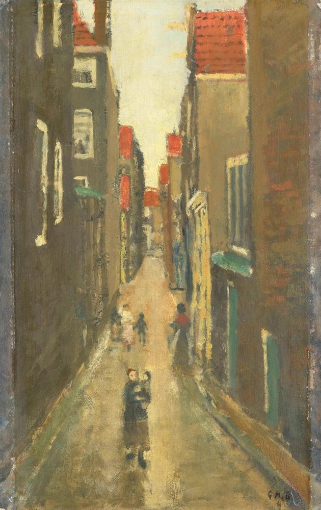 De Baanbrugsteeg gezien vanaf de Haarlemmerdijk in de richting van de Vinkenstraat en de Brouwersgracht - by George Hendrik Breitner