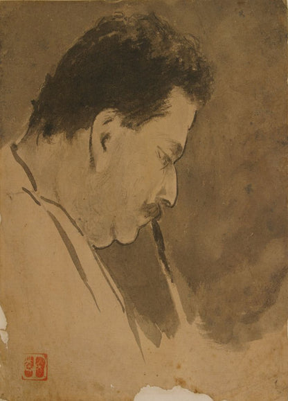 Abanindranath Tagore painting while smoking Hooka - by Gaganendranath Tagore