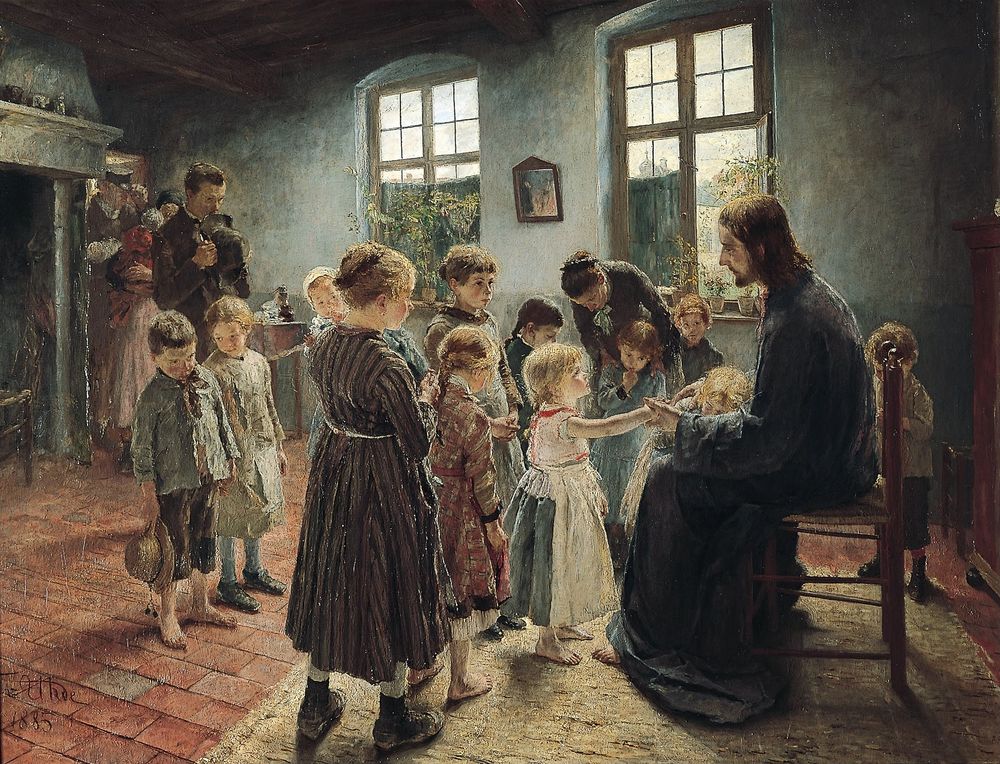 Lasset die Kinderlein zu mir kommen (Suffer the little children to come unto me) - by Fritz von Uhde