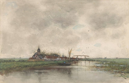 Rivierlandschap met gezicht op een dorp - by Fredericus van Rossum du Chattel