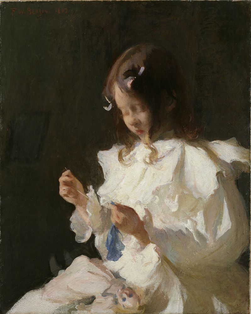 Portrait of a Child Sewing - by Frank Weston Benson