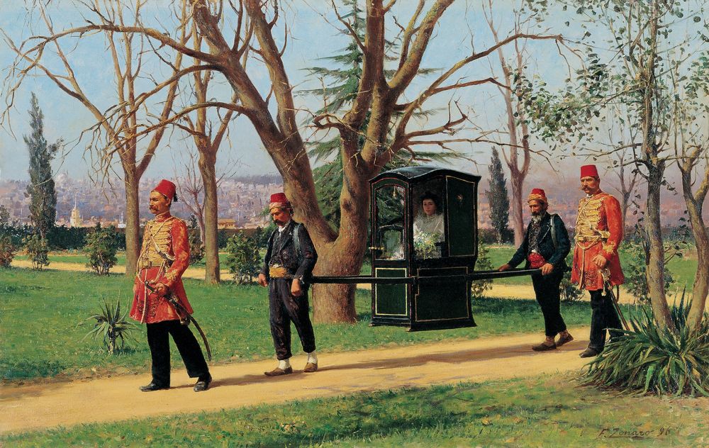 The Daughter of the English Ambassador Riding in a Palanquin - by Fausto Zonaro