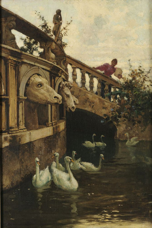 Swans in the fountain of Piazza Pretoria - by Ettore De Maria Bergler