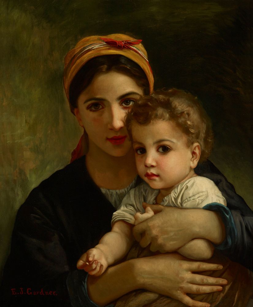 Copy of "Young Girl and Child" by William Bouguereau - by Elizabeth Jane Gardner