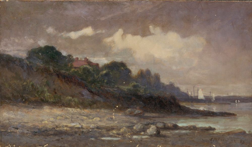 Untitled (shoreline with sailboats and roof) - by Edward Mitchell Bannister