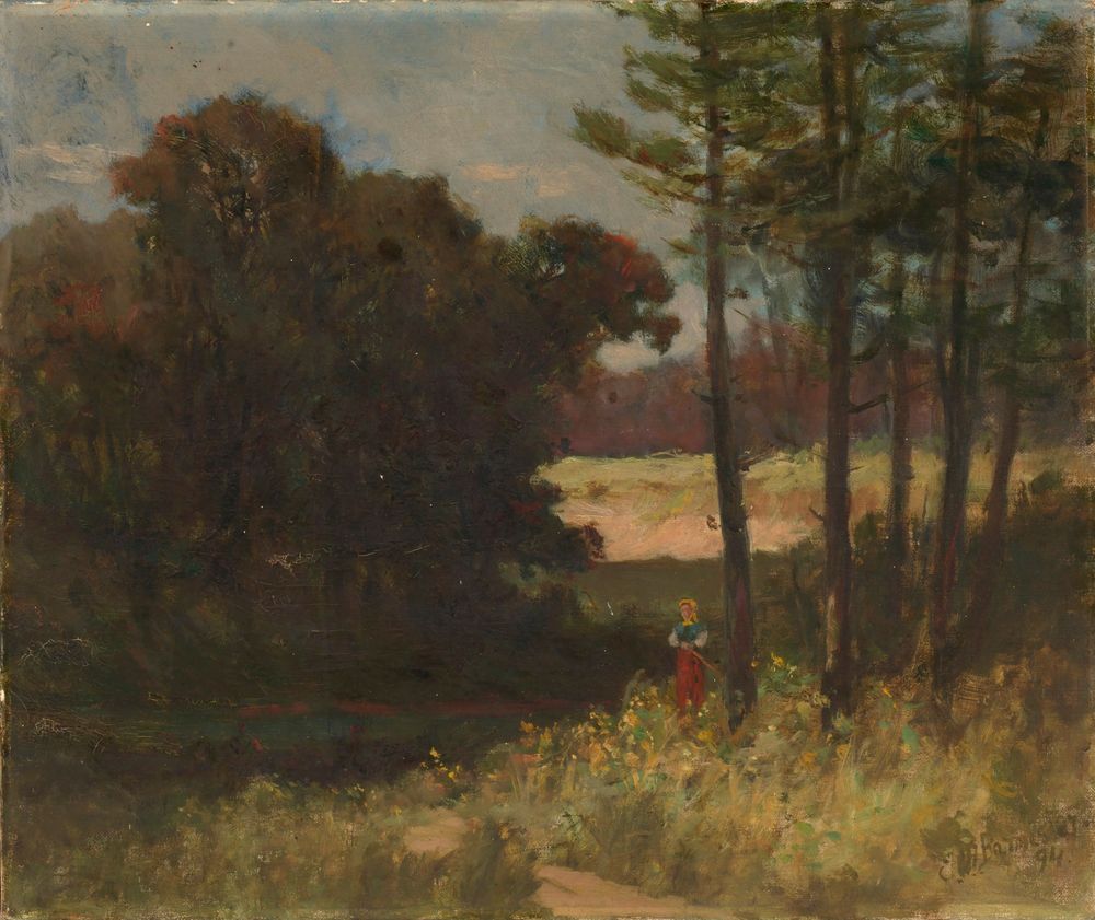 Untitled (landscape with trees and woman) - by Edward Mitchell Bannister