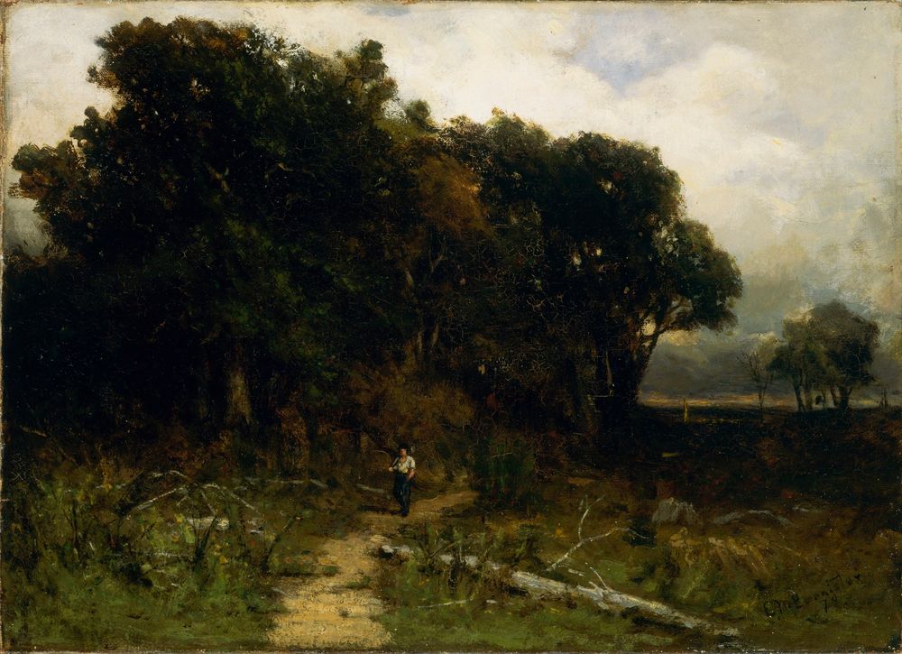 Untitled (landscape, woodcutter on path) - by Edward Mitchell Bannister