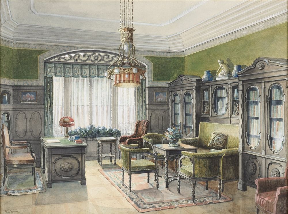 Library Interior - by Edward Lamson Henry