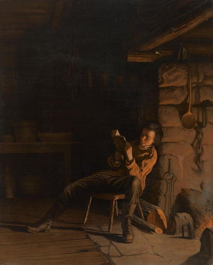 The Boyhood of Lincoln. (An Evening in the Log Hut.) - by Eastman Johnson