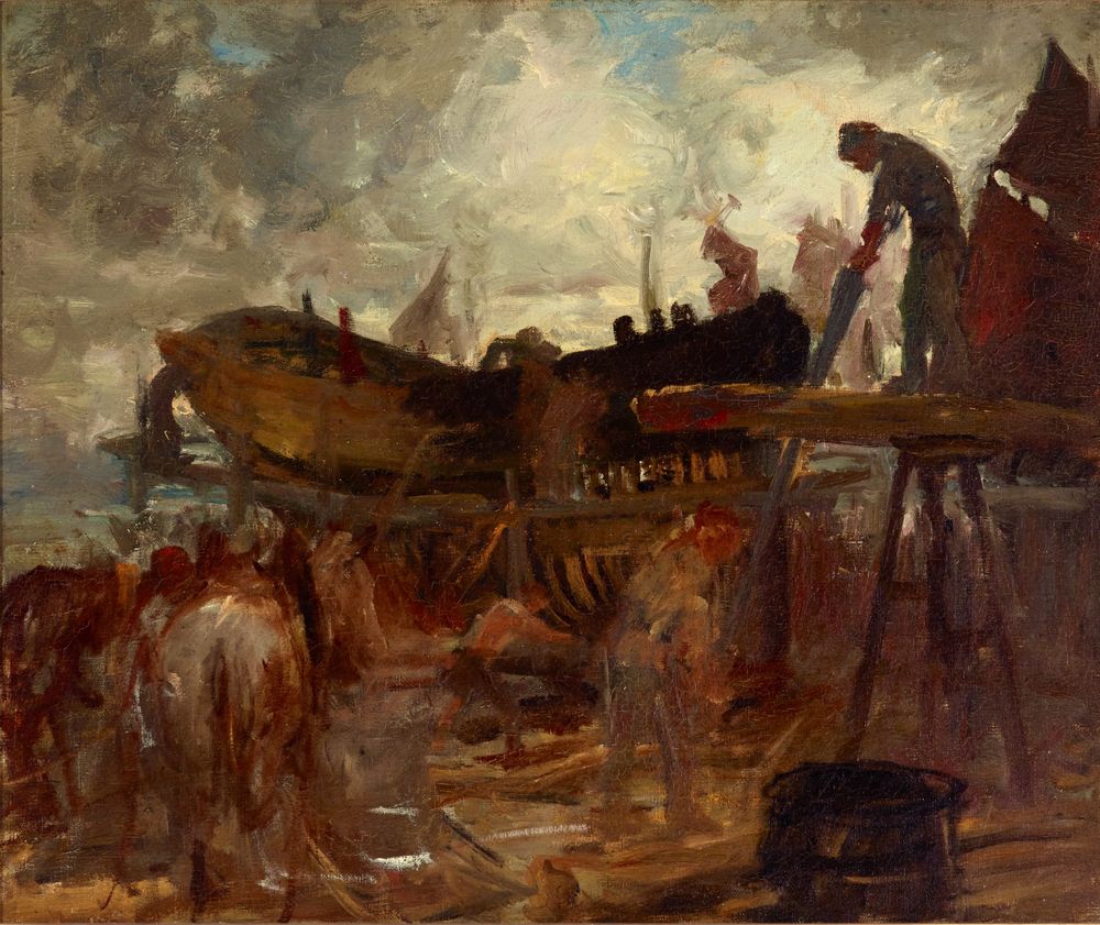 Boat building, Etaples - by Rupert Bunny