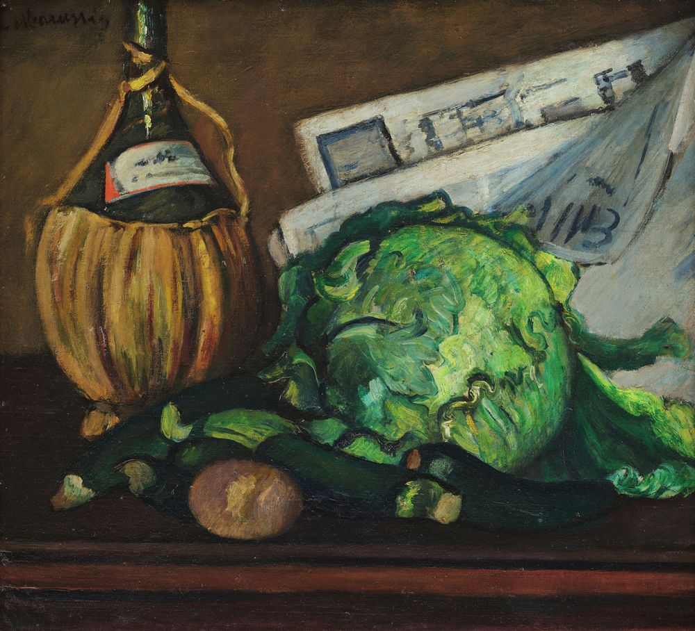 Still Life with Flask of Wine - by Piero Marussig