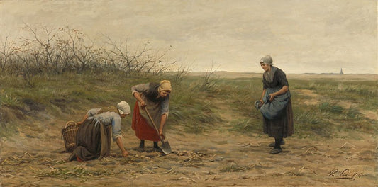 Scheveningse vrouwen bij het nalezen van een gerooid aardappelveld - by Philip Sadée