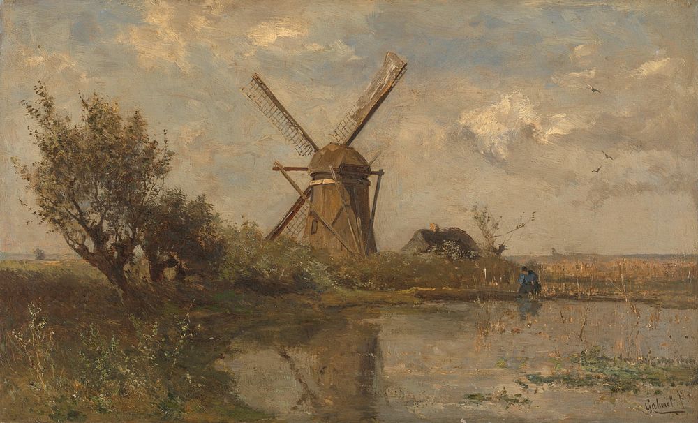 Molen bij een plas - by Paul Gabriël