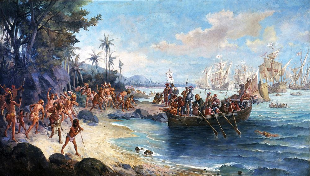 Desembarque de Pedro Álvares Cabral em Porto Seguro, 1500 - by Oscar Pereira da Silva