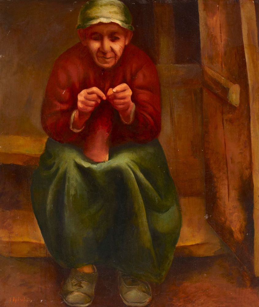 Woman Knitting - by Natan Spigel