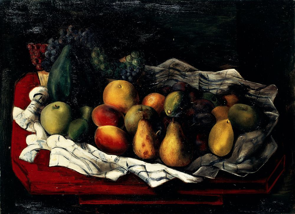 Fruits on a Red Table - by Moïse Kisling