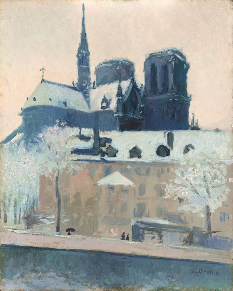 View of the apse of Notre Dame Paris,  in the snow - by Miguel Utrillo