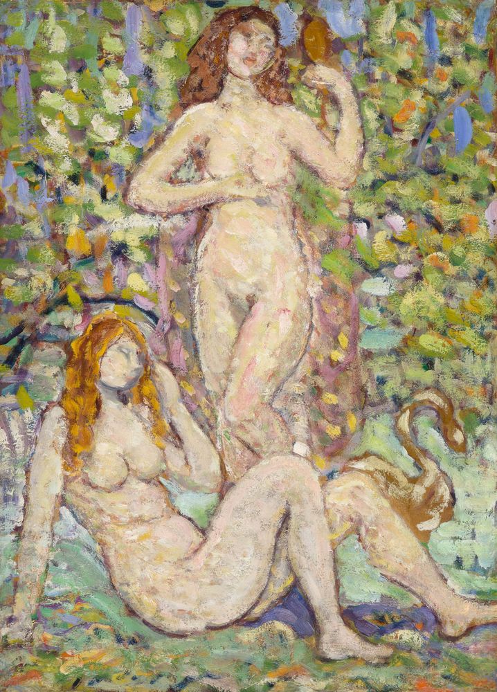 Two Nudes with Swan - by Maurice Prendergast