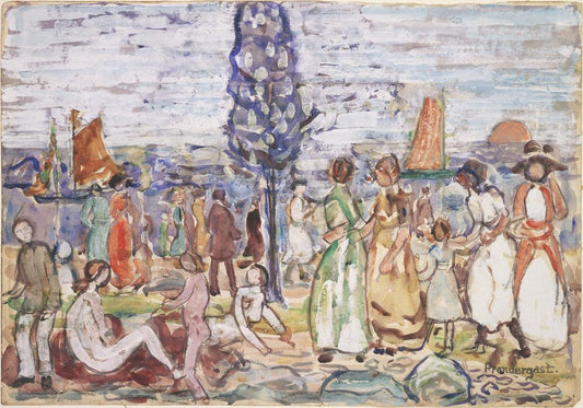 Beach with Blue Tree - by Maurice Prendergast