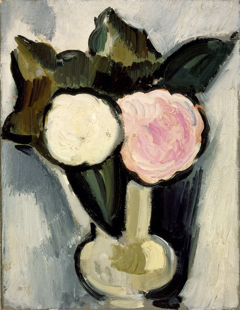 Pink and White Flowers in a Vase - by Marsden Hartley