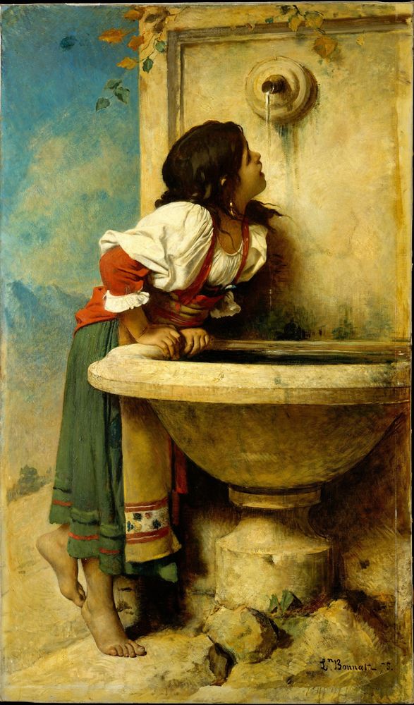 Roman Girl at a Fountain - by Léon Bonnat