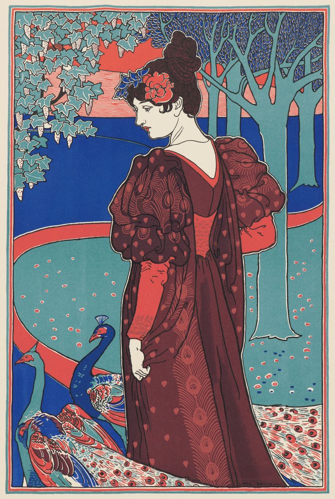 Woman with Peacocks (La Femme au Paon) - by Louis Rhead