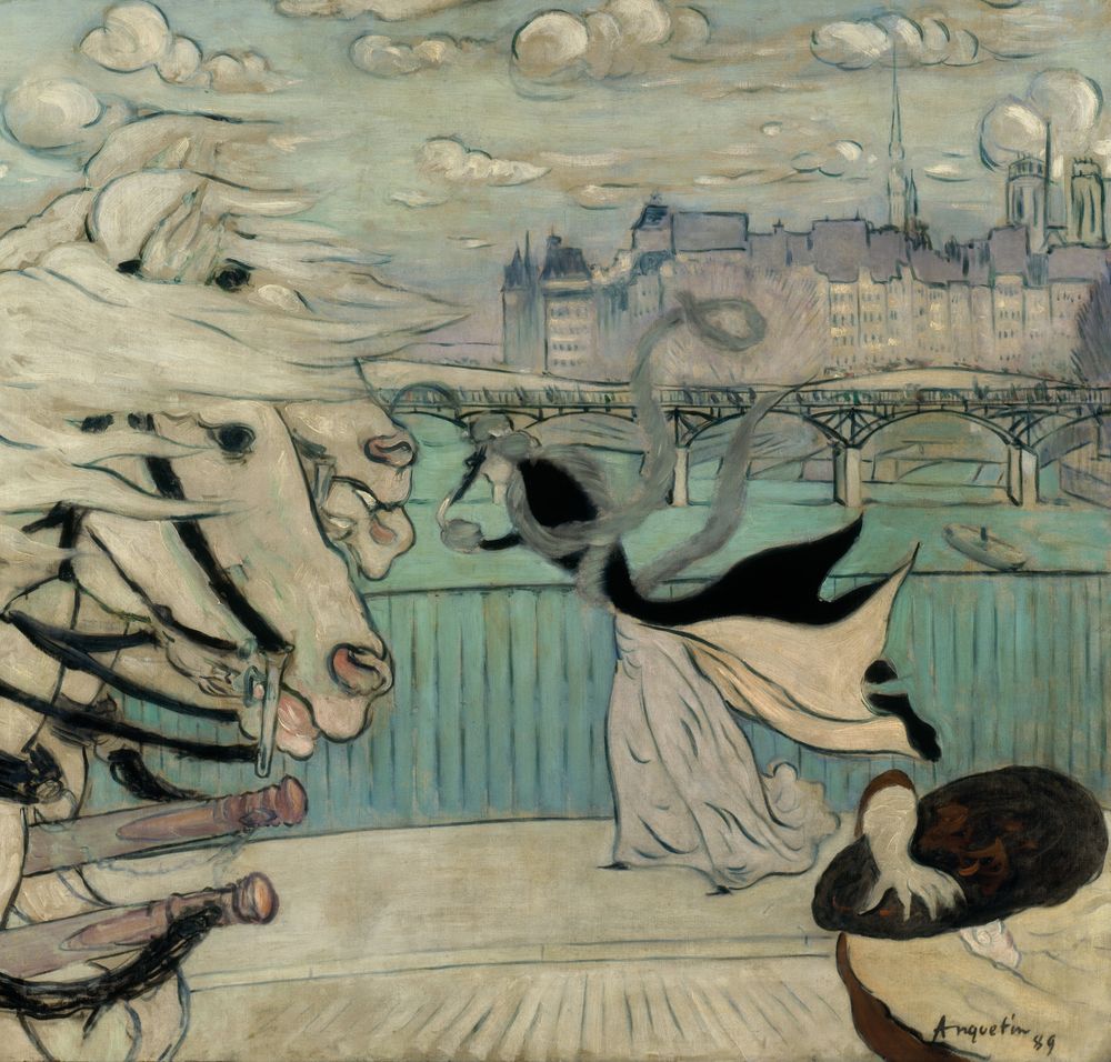 Gust of Wind on a Bridge over the Seine - by Louis Anquetin