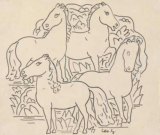 Vier paarden - by Leo Gestel