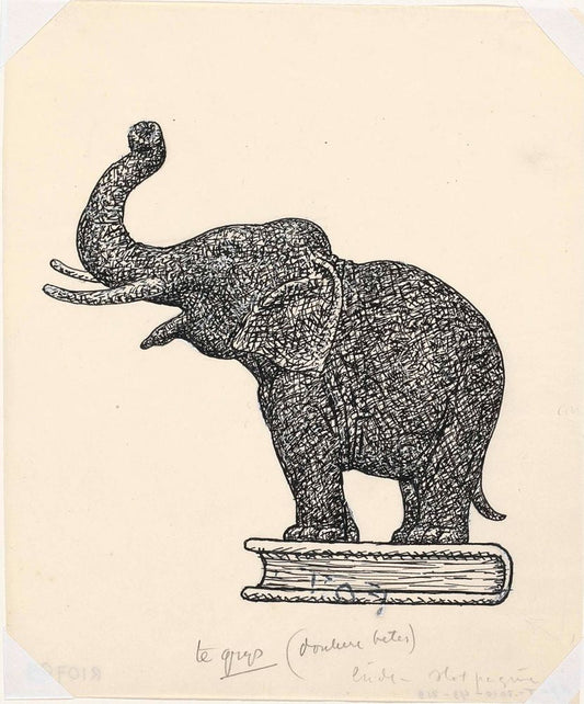 Olifant op boek (schets) - by Leo Gestel