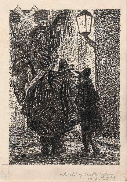 Twee mannen op straat in het donker - by Leo Gestel