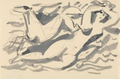 Naakte vrouw en paard in de zee - by Leo Gestel