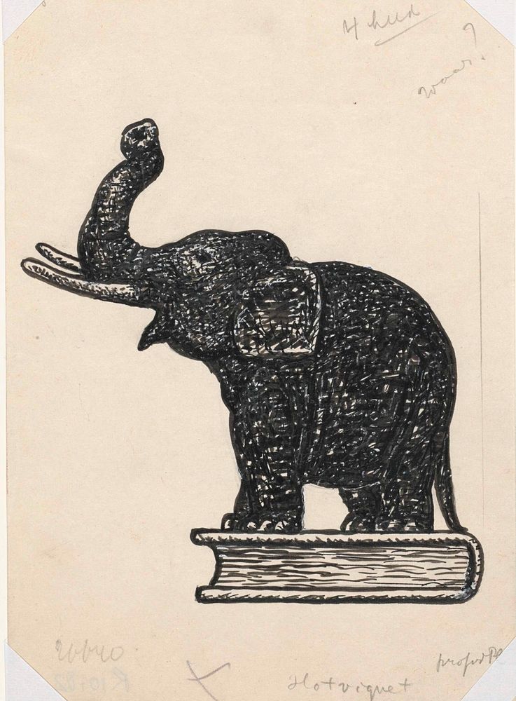 Olifant op boek (schets) - by Leo Gestel