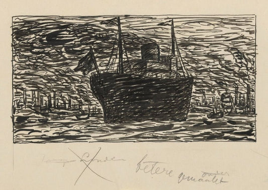 Schip vaart de haven van Londen binnen - by Leo Gestel