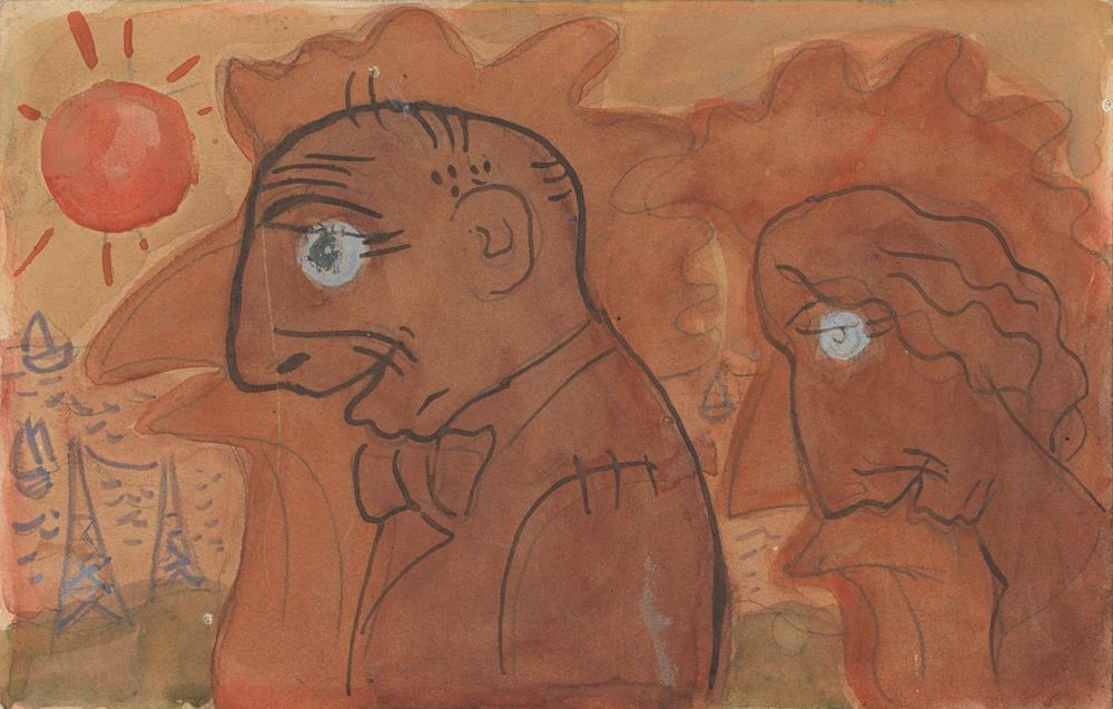 Karikatuur van Leo Gestel en zijn vrouw - by Leo Gestel