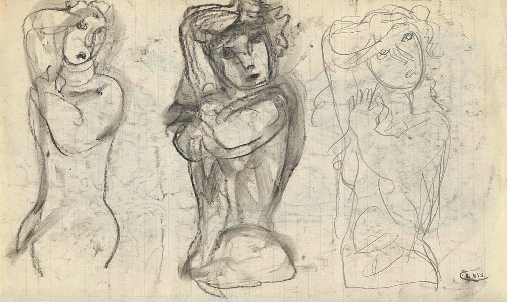 Drie naakte vrouwen - by Leo Gestel