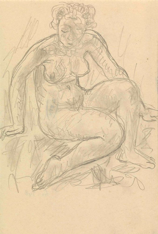 Zittende naakte vrouw - by Leo Gestel