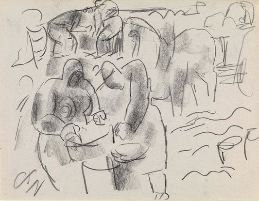 Mensen in een landschap met paard en wagen - by Leo Gestel