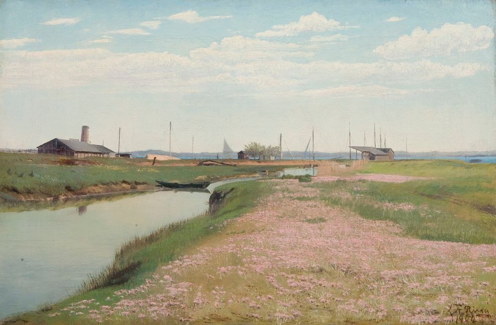 The river and the harbour at Frederiksværk - by L. A. Ring