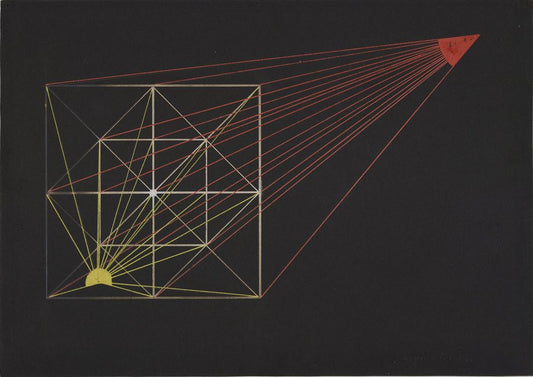 Untitled (Displacement of the centre in a square (yellow) and outside (red), exercise from Paul Klee's theory of form classes) - by Konrad Püschel