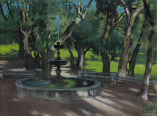 The fountain in the park - by Kazimierz Stabrowski