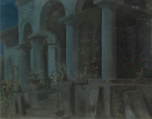 Nocturne. The southern portico of the villa - by Kazimierz Stabrowski