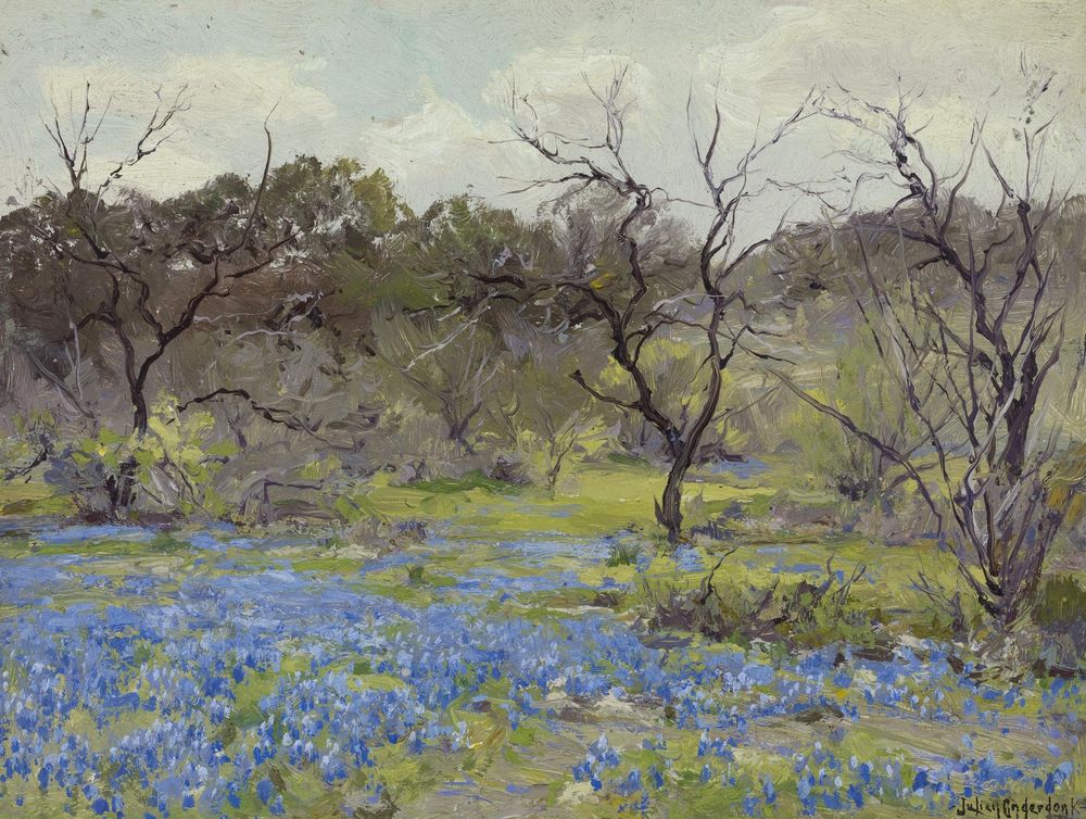 Early Spring—Bluebonnets and Mesquite - by Julian Onderdonk